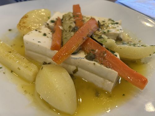Tofu and potatoes in lemon sauce   at Amaranta in Girona