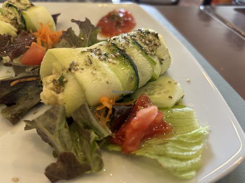 Cucumber stuffed with hummus  at Amaranta in Girona