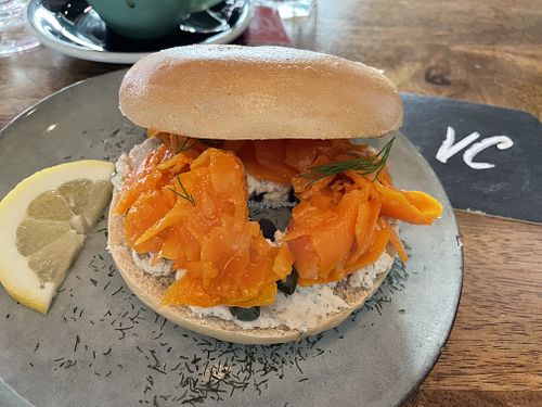 Vegan “Salmon” bagel at Velo Cafe in Interlaken