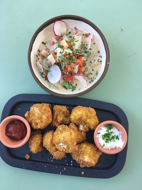 From top to bottom : ceviche and cauliflower wings  at The Green Affair - Saldanha in Lisbon