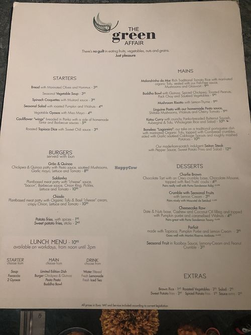 Menu  at The Green Affair - Saldanha in Lisbon