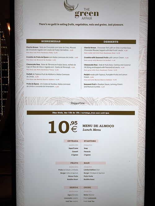 Menu  at The Green Affair - Saldanha in Lisbon