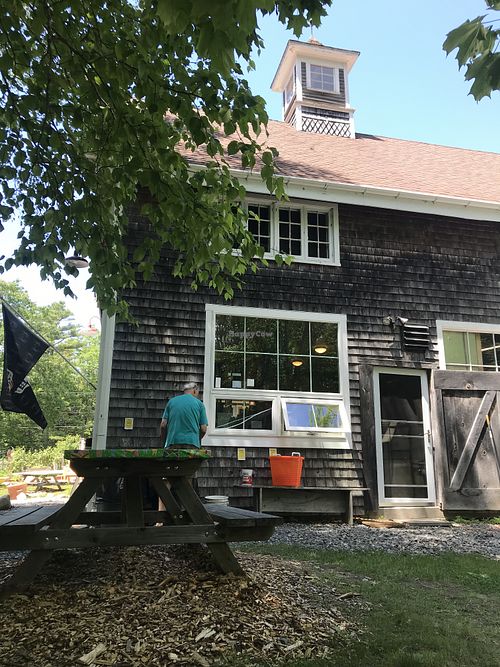 Self bussing station is outside at El El Frijoles in Sargentville