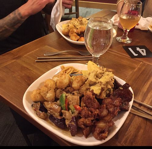 A deliciously overloaded plate at one of Padmanadi's monthly buffets at Padmanadi in Edmonton