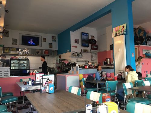 Interior with counter at Gracy's Diner in Rotterdam