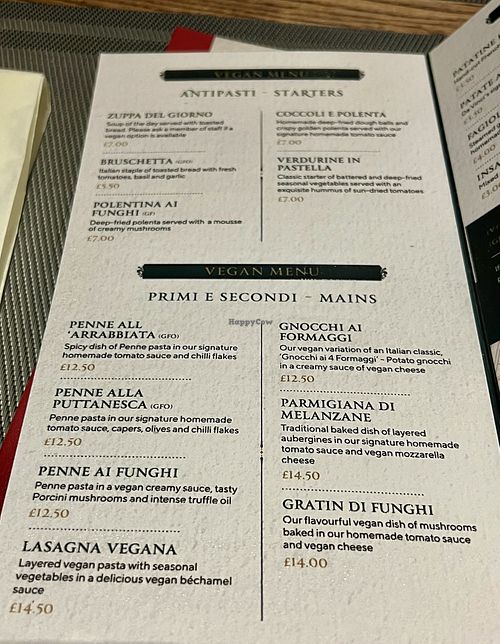 Vegan menu #Veganuary at Da Vinci Italian Restaurant in Aberdeen