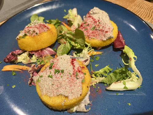 Polenta with mushrooms mousse  #Veganuary at Da Vinci Italian Restaurant in Aberdeen