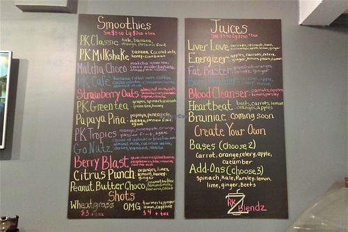Memu at PK Blendz Juice Bar in Peekskill