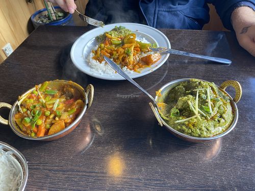 Vege jalfrezi and saag aloo  at Indian Garden in Cromwell