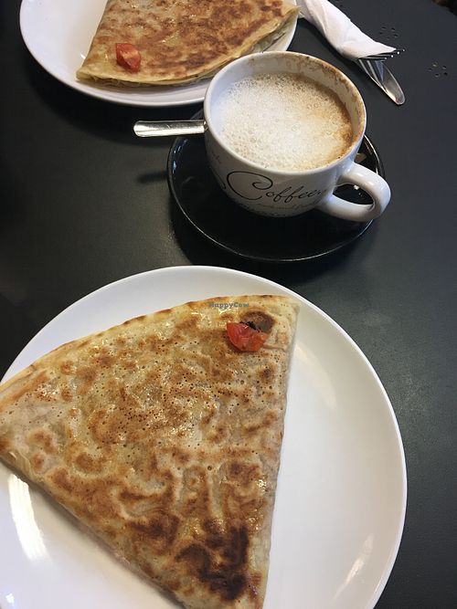 Vegan crepes with cheese, ham, tomato and garlic at Creative Crepes in Leeds