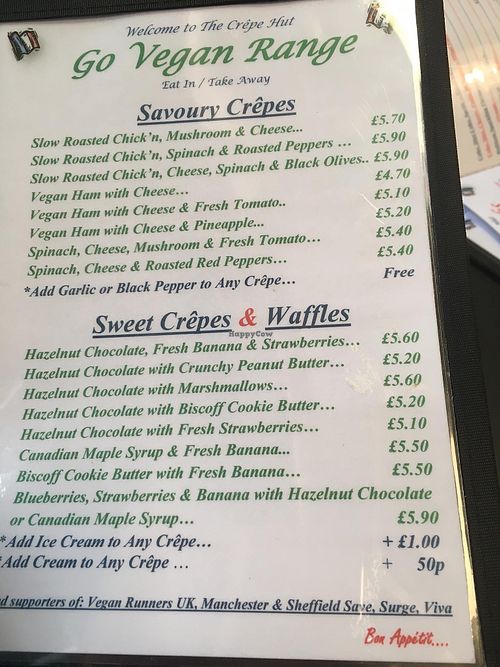 Menu  at Creative Crepes in Leeds