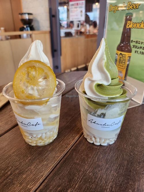 Lemon vegan ice cream / mix vegan ice cream (matcha/rice)  at Akushu Cafe in Hiroshima
