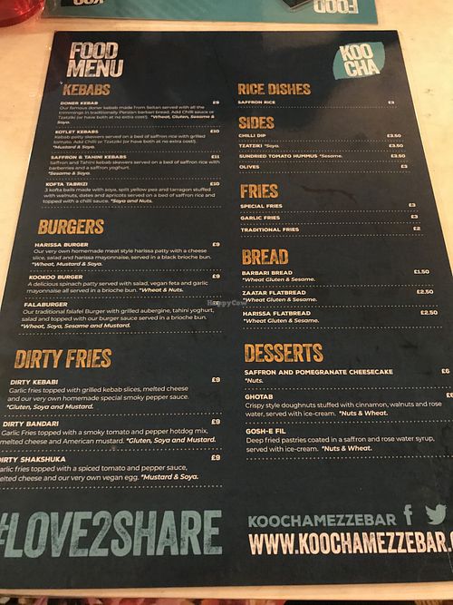 Menu at Koocha Mezze Bar in Bristol