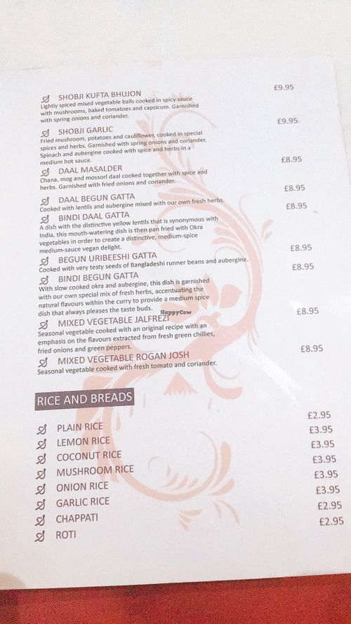 menu II at City Spice in East London