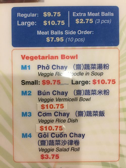 Veg Menu at Pho Spot in North Vancouver