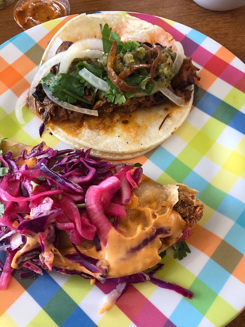 Jack fruit and potato tacos at Str8 up Tacos in Lakewood