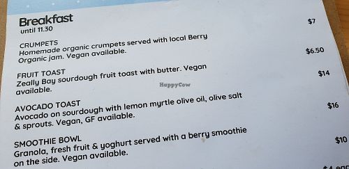 Breakfast options at Sonny Cafe in Inverleigh