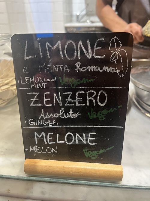 Some examples of vegan flavours. The vegan pistachio is 10/10.  at Gelato San Lorenzo in Rome