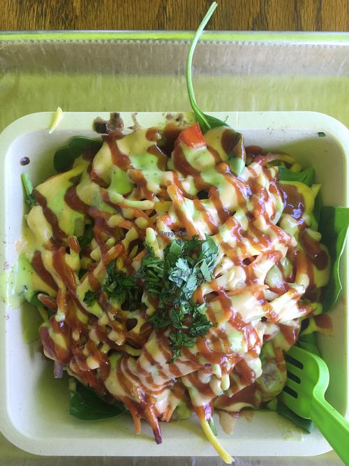 Vegan bowl with okra, forbidden rice, black beans, veggies, and all 3 vegan sauces at Diced in Miami