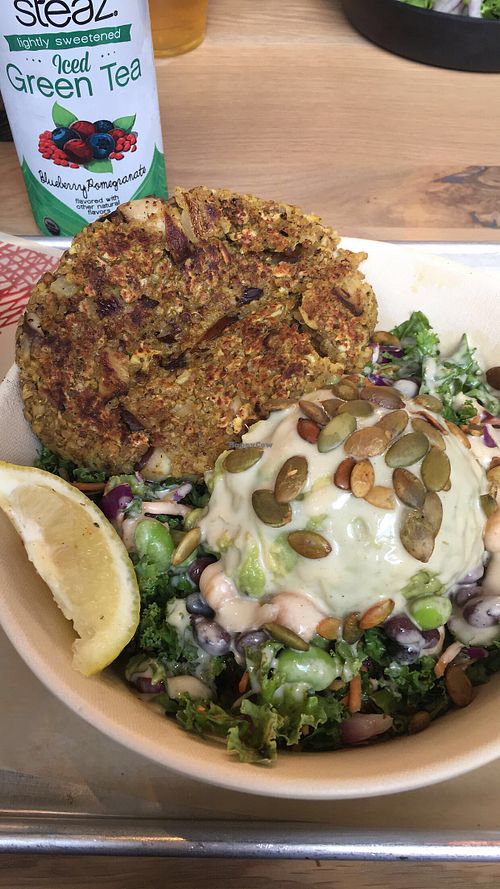 Vegan bean bowl with the quinoa-shiitake patty at American Harvest Co in Miami