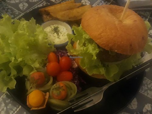 Quinoa bagel burger at Cube Night Bazar in Chiang Mai