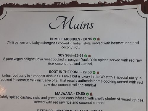 Mains Menu at Yaalu Yalu in Selsdon