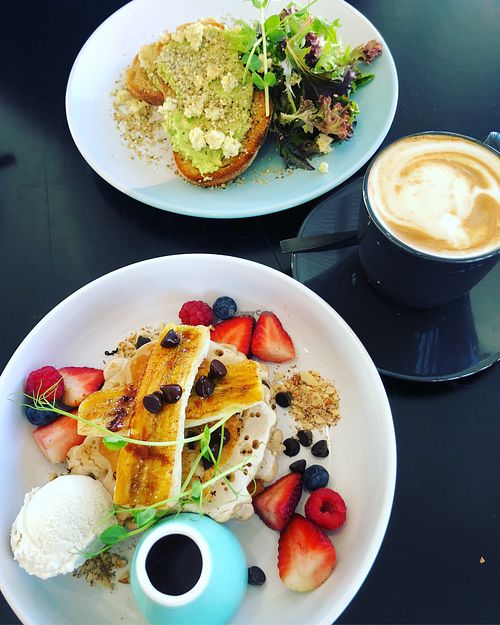 Avo toast & Choc chip pancakes at Chelle's Soulfood in Officer