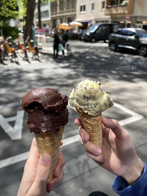 Dark chocolate and orange stractiatella (both vegan)  at N'Eis - Gartenfeldplatz in Mainz