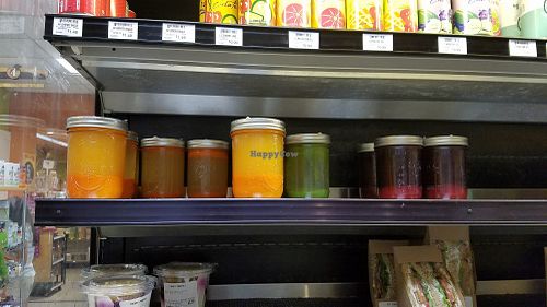 Fresh juice to go packaged in mason jars. at Placerville Food Co-op in Placerville
