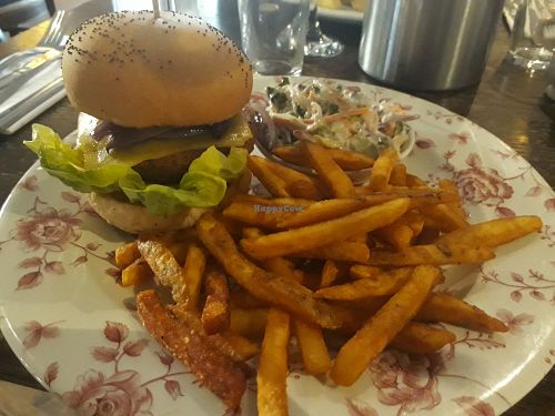 Ultimate Vegan Burger with Violife Cheese and Vegan Slaw at Tigers Head in Chislehurst