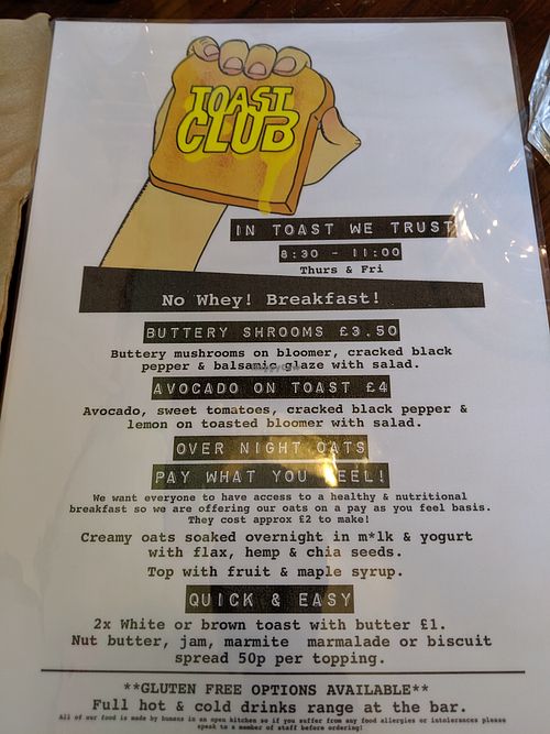 toast menu at No Whey in Plymouth