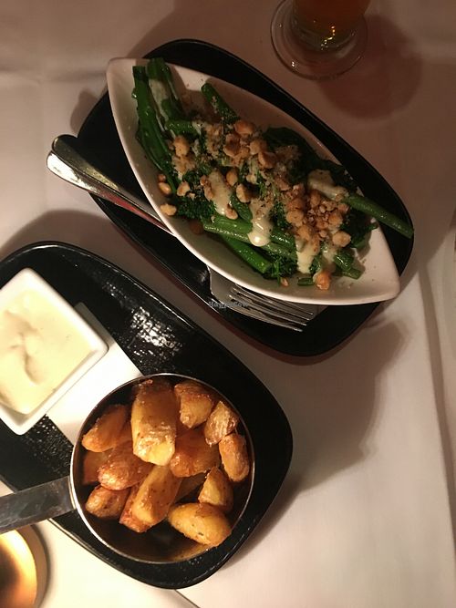 Sides: Broccolini and triple cooked chips with cashew aioli  at C Restaurant in the Sky in Perth