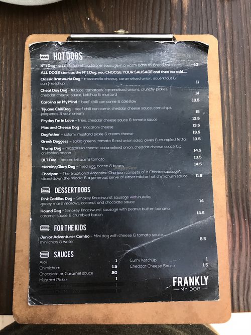 Vegan hotdogs come as Classic Bratwurst combo and cheat day dog vegan cheese  at Frankly My Dog - Food Stall in Hillarys