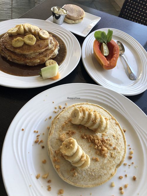 The bottom right pancakes were vegan! The top left were my husbands regular pancakes they had! The papaya was fresh as well! at Ami Ami in Kihei