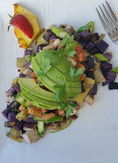 Vegan breakfast at Ami Ami restaurant in Kihei, Maui.  Not on the menu but just ask for vegan breakfast and this is what you will get. Delicious! at Ami Ami in Kihei