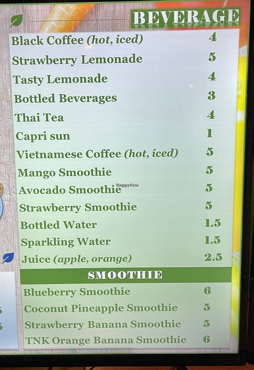 Menu  at TNK Vegan Cafe in Modesto