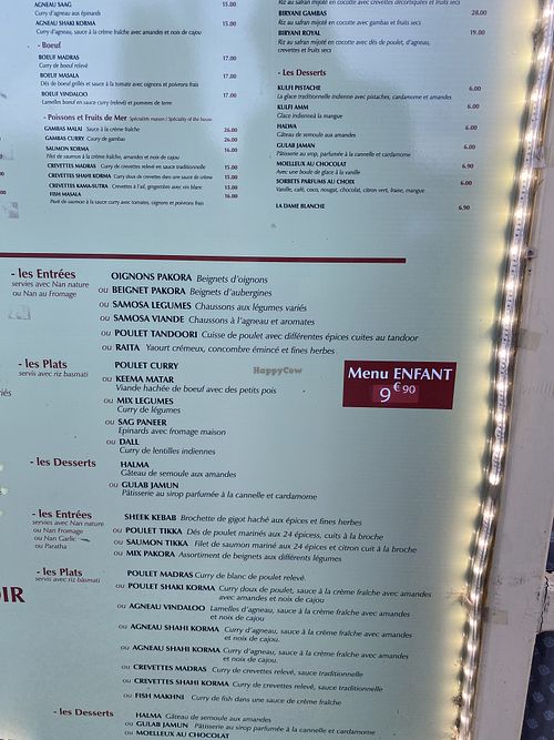 Menu  at Restaurant Indien in Amiens