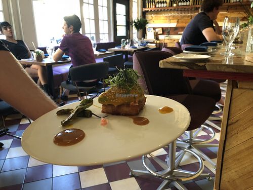 “Avocado” cold dish w/ crispy rice  at Avant Garden in Brooklyn