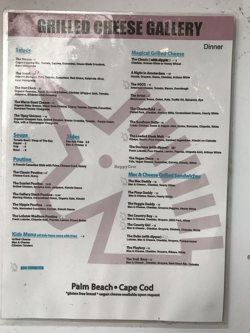 Menu - Hyannis.  at The Grilled Cheese Gallery in Hyannis