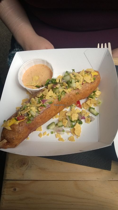 Corn dog with Alabama white sauce at The Bait Box - Market Stall in Gateshead