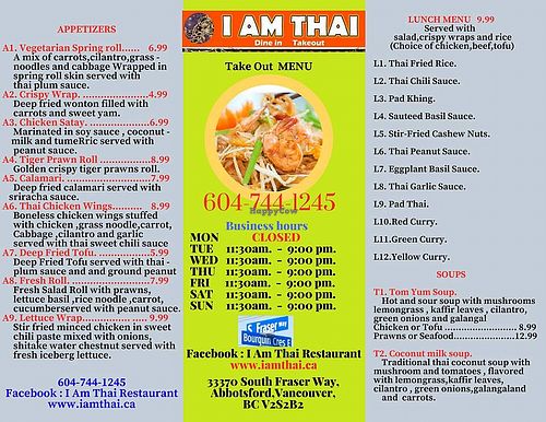 Lunch Special Menu at I Am Thai in Abbotsford
