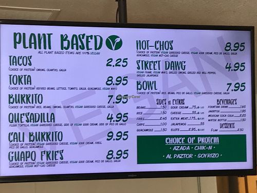 Guapo’s plant based menu at Guapo's Taco Shop in Bakersfield