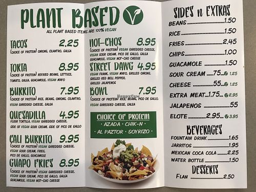 Plant based menu  at Guapo's Taco Shop in Bakersfield