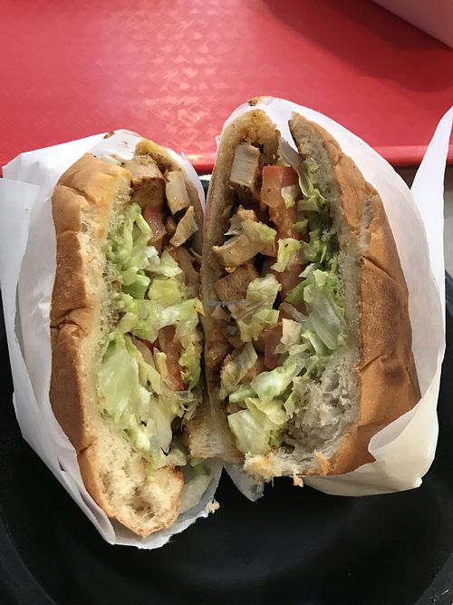 Vegan chick-n torta sandwich  at Guapo's Taco Shop in Bakersfield