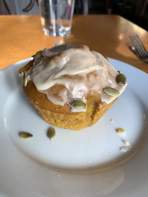 Vegan pumpkin muffin at Aubergine Cafe in Woodside