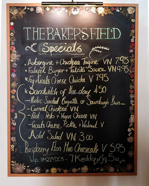 Menu at The Bakers Field in Kirkcaldy