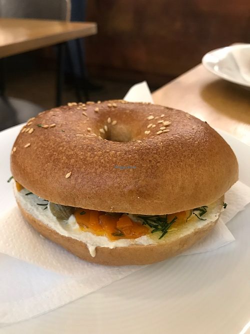 Vegan lox bagel at Massolit Cooks in Krakow