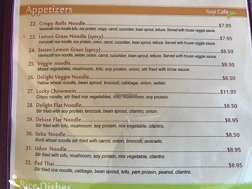 Menu at Goji Cafe in Dallas
