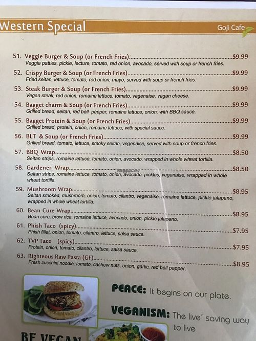 Menu at Goji Cafe in Dallas