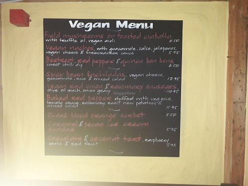 Vegan menu at The Horseshoe in Warlingham